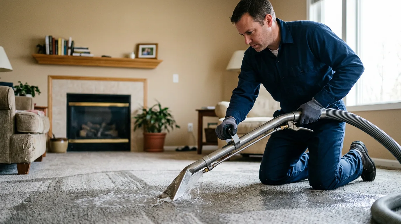 Water damage restoration technician working near Westfield, IL